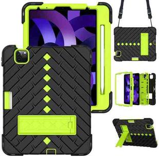 Shockproof Rhombus Robot PC + Silicone Protective Case with Holder & Shoulder Strap For iPad Air 2022 / 2020 10.9(Black+Yellow Green)