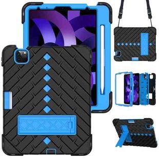 Shockproof Rhombus Robot PC + Silicone Protective Case with Holder & Shoulder Strap For iPad Air 2022 / 2020 10.9(Black+Blue)