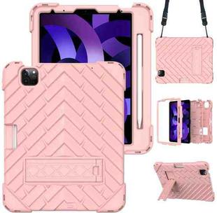 Shockproof Rhombus Robot PC + Silicone Protective Case with Holder & Shoulder Strap For iPad Air 2022 / 2020 10.9(Rose Gold)