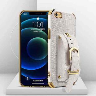 Electroplated TPU Crocodile Pattern Leather Case with Wrist Strap For iPhone 6(White)