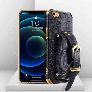 Electroplated TPU Crocodile Pattern Leather Case with Wrist Strap For iPhone 6(Black)