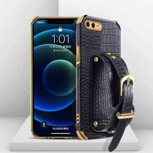 Electroplated TPU Crocodile Pattern Leather Case with Wrist Strap For iPhone 8 Plus / 7 Plus(White)