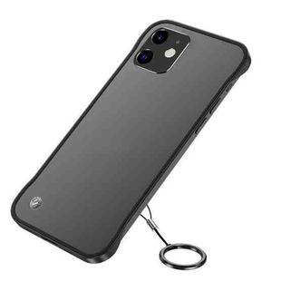For iPhone 11 Frosted Soft Four-corner Shockproof Case with Finger Ring Strap & Metal Lens Cover(Black)