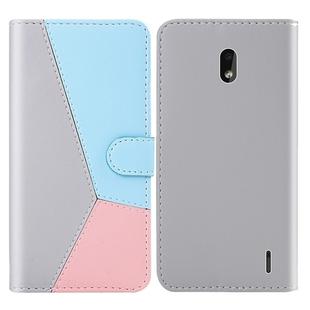 For Nokia 2.2 Tricolor Stitching Horizontal Flip TPU + PU Leather Case with Holder & Card Slots & Wallet(Grey)