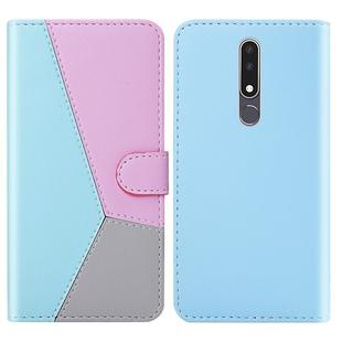 For Nokia 3.1 Plus Tricolor Stitching Horizontal Flip TPU + PU Leather Case with Holder & Card Slots & Wallet(Blue)