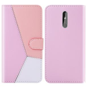 For Nokia 3.2 Tricolor Stitching Horizontal Flip TPU + PU Leather Case with Holder & Card Slots & Wallet(Pink)