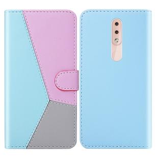 For Nokia 4.2 Tricolor Stitching Horizontal Flip TPU + PU Leather Case with Holder & Card Slots & Wallet(Blue)