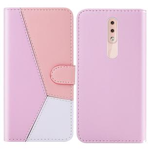 For Nokia 4.2 Tricolor Stitching Horizontal Flip TPU + PU Leather Case with Holder & Card Slots & Wallet(Pink)