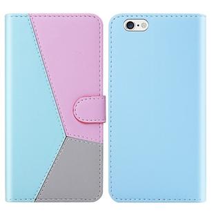 For iPhone 6s Plus / 6 Plus Tricolor Stitching Horizontal Flip TPU + PU Leather Case with Holder & Card Slots & Wallet(Blue)