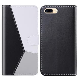 For iPhone 8 Plus / 7 Plus Tricolor Stitching Horizontal Flip TPU + PU Leather Case with Holder & Card Slots & Wallet(Black)