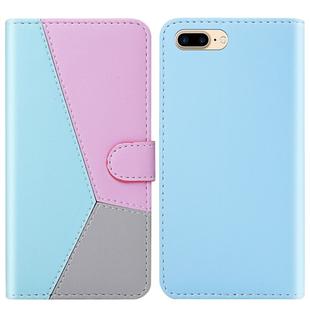 For iPhone 8 Plus / 7 Plus Tricolor Stitching Horizontal Flip TPU + PU Leather Case with Holder & Card Slots & Wallet(Blue)