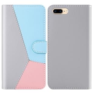 For iPhone 8 Plus / 7 Plus Tricolor Stitching Horizontal Flip TPU + PU Leather Case with Holder & Card Slots & Wallet(Grey)