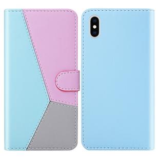 For iPhone XS Max Tricolor Stitching Horizontal Flip TPU + PU Leather Case with Holder & Card Slots & Wallet(Blue)