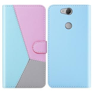 For Sony Xperia XA2 Tricolor Stitching Horizontal Flip TPU + PU Leather Case with Holder & Card Slots & Wallet(Blue)