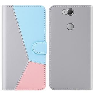 For Sony Xperia XA2 Tricolor Stitching Horizontal Flip TPU + PU Leather Case with Holder & Card Slots & Wallet(Grey)