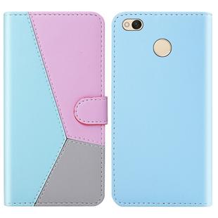 For Xiaomi Redmi 4X Tricolor Stitching Horizontal Flip TPU + PU Leather Case with Holder & Card Slots & Wallet(Blue)