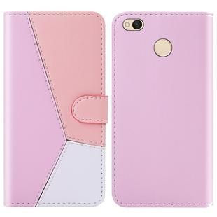 For Xiaomi Redmi 4X Tricolor Stitching Horizontal Flip TPU + PU Leather Case with Holder & Card Slots & Wallet(Pink)