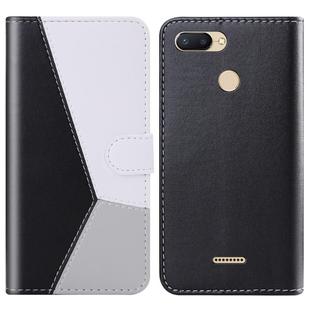 For Xiaomi Redmi 6 / 6A Tricolor Stitching Horizontal Flip TPU + PU Leather Case with Holder & Card Slots & Wallet(Black)