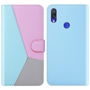For Xiaomi Redmi 7 Tricolor Stitching Horizontal Flip TPU + PU Leather Case with Holder & Card Slots & Wallet(Blue)