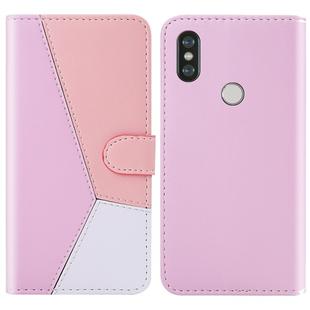 For Xiaomi Redmi Note 6 Pro Tricolor Stitching Horizontal Flip TPU + PU Leather Case with Holder & Card Slots & Wallet(Pink)