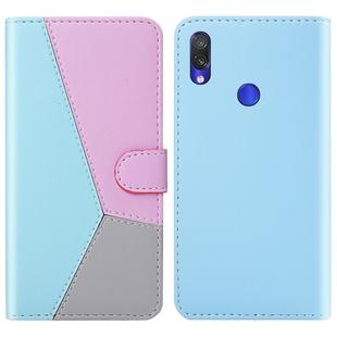 For Xiaomi Redmi Note 7 Pro Tricolor Stitching Horizontal Flip TPU + PU Leather Case with Holder & Card Slots & Wallet(Blue)