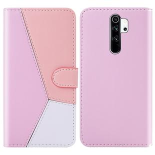 For Xiaomi Redmi Note 8 Pro Tricolor Stitching Horizontal Flip TPU + PU Leather Case with Holder & Card Slots & Wallet(Pink)