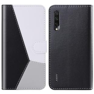 For Xiaomi Mi A3 Lite / Mi CC9 Tricolor Stitching Horizontal Flip TPU + PU Leather Case with Holder & Card Slots & Wallet(Black)