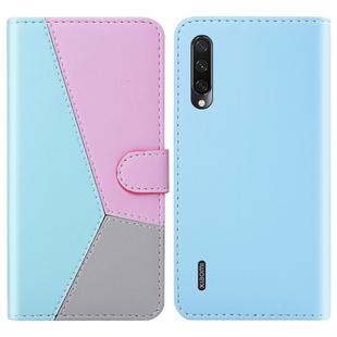 For Xiaomi Mi A3 Lite / Mi CC9 Tricolor Stitching Horizontal Flip TPU + PU Leather Case with Holder & Card Slots & Wallet(Blue)