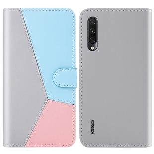 For Xiaomi Mi A3 Lite / Mi CC9 Tricolor Stitching Horizontal Flip TPU + PU Leather Case with Holder & Card Slots & Wallet(Grey)