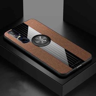 For Vivo V11 / X21S XINLI Stitching Cloth Texture Shockproof TPU Protective Case with Ring Holder(Brown)