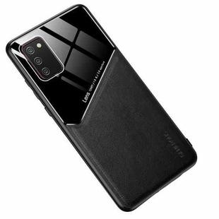 For Samsung Galaxy A02s All-inclusive Leather + Organic Glass Protective Case with Metal Iron Sheet(Black)