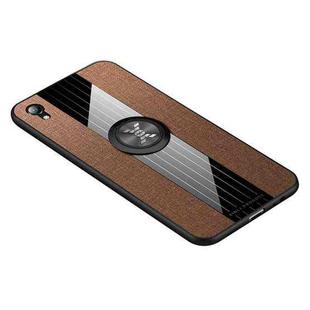 For Vivo Y91 XINLI Stitching Cloth Texture Shockproof TPU Protective Case with Ring Holder(Brown)