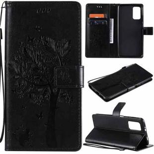 For Xiaomi Redmi Note 9 4G Tree & Cat Pattern Pressed Printing Horizontal Flip PU Leather Case with Holder & Card Slots & Wallet & Lanyard(Black)