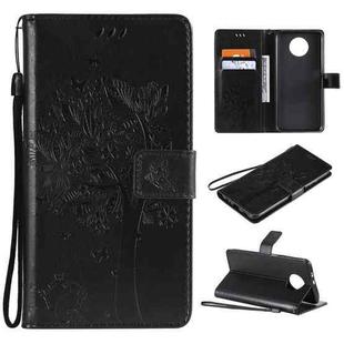 For Xiaomi Redmi Note 9 5G Tree & Cat Pattern Pressed Printing Horizontal Flip PU Leather Case with Holder & Card Slots & Wallet & Lanyard(Black)