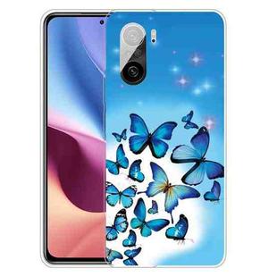 For Xiaomi Redmi K40 / K40 Pro Shockproof Painted Transparent TPU Protective Case(Blue Butterfly)