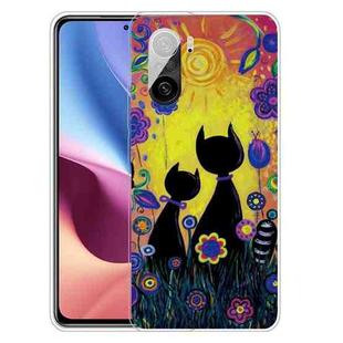 For Xiaomi Redmi K40 / K40 Pro Shockproof Painted Transparent TPU Protective Case(Oil Painting Black Cat)