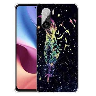 For Xiaomi Redmi K40 / K40 Pro Shockproof Painted Transparent TPU Protective Case(Colorful Feathers)