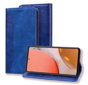 For Samsung Galaxy A72 5G / 4G Business Stitching Horizontal Flip Leather Case with Double Folding & Bracket & Card Slots & Photo Frame & Wallet(Sapphire Blue)