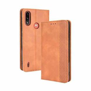 For Motorola Moto E7 Power Magnetic Buckle Retro Texture Horizontal Flip Leather Case with Holder & Card Slots & Photo Frame(Brown)