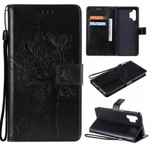 For Samsung Galaxy A32 5G Tree & Cat Pattern Pressed Printing Horizontal Flip PU Leather Case with Holder & Card Slots & Wallet & Lanyard(Black)