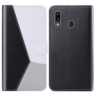 For Galaxy A20 Tricolor Stitching Horizontal Flip TPU + PU Leather Case with Holder & Card Slots & Wallet(Black)