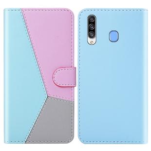 For Galaxy A20s Tricolor Stitching Horizontal Flip TPU + PU Leather Case with Holder & Card Slots & Wallet(Blue)