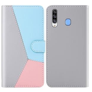 For Galaxy A20s Tricolor Stitching Horizontal Flip TPU + PU Leather Case with Holder & Card Slots & Wallet(Grey)