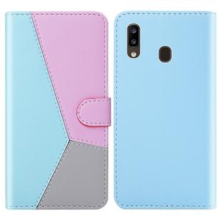 For Galaxy A30 Tricolor Stitching Horizontal Flip TPU + PU Leather Case with Holder & Card Slots & Wallet(Blue)