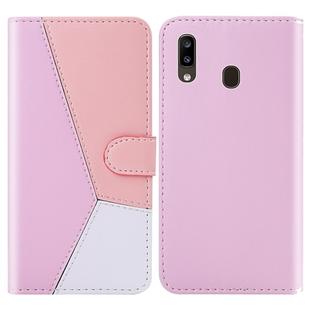 For Galaxy A30 Tricolor Stitching Horizontal Flip TPU + PU Leather Case with Holder & Card Slots & Wallet(Pink)