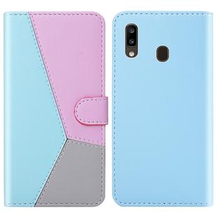 For Galaxy A40 Tricolor Stitching Horizontal Flip TPU + PU Leather Case with Holder & Card Slots & Wallet(Blue)