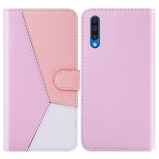 For Galaxy A50 Tricolor Stitching Horizontal Flip TPU + PU Leather Case with Holder & Card Slots & Wallet(Pink)