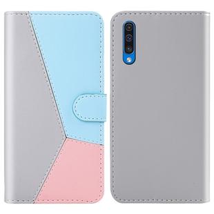 For Galaxy A50 Tricolor Stitching Horizontal Flip TPU + PU Leather Case with Holder & Card Slots & Wallet(Grey)