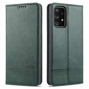 For Samsung Galaxy A52 5G / 4G AZNS Magnetic Calf Texture Horizontal Flip Leather Case with Card Slots & Holder & Wallet(Dark Green)
