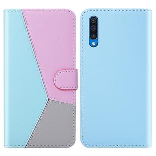 For Galaxy A50s Tricolor Stitching Horizontal Flip TPU + PU Leather Case with Holder & Card Slots & Wallet(Blue)